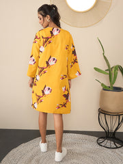 Women's Yellow Printed Shrug & Shorts Co-Ord Set