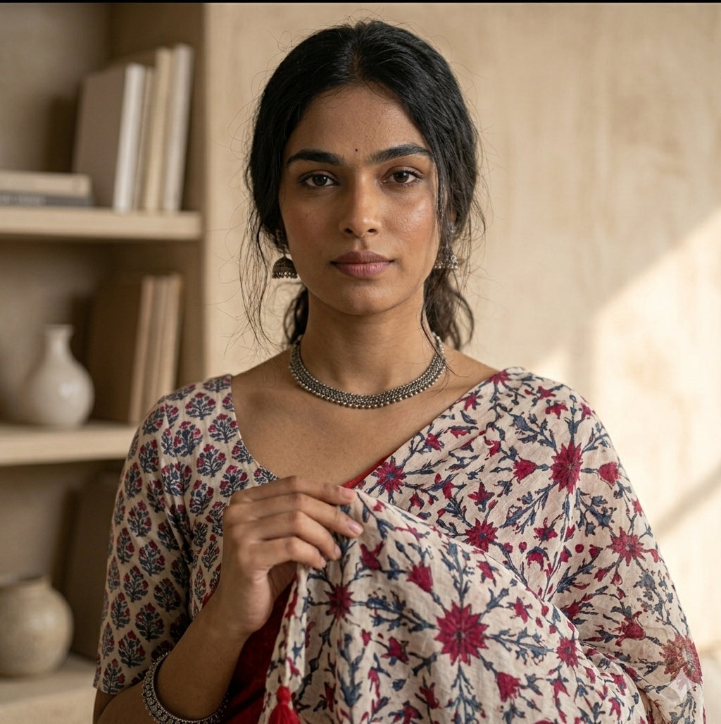 Soft linen saree with shaded style prints.