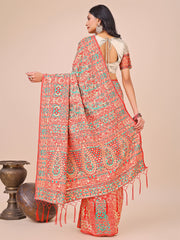 Elegant Pink Jacquard Linen Cotton Saree with Traditional Multicolor Weave & Tassel Pallu – Festive & Casual Wear for Women