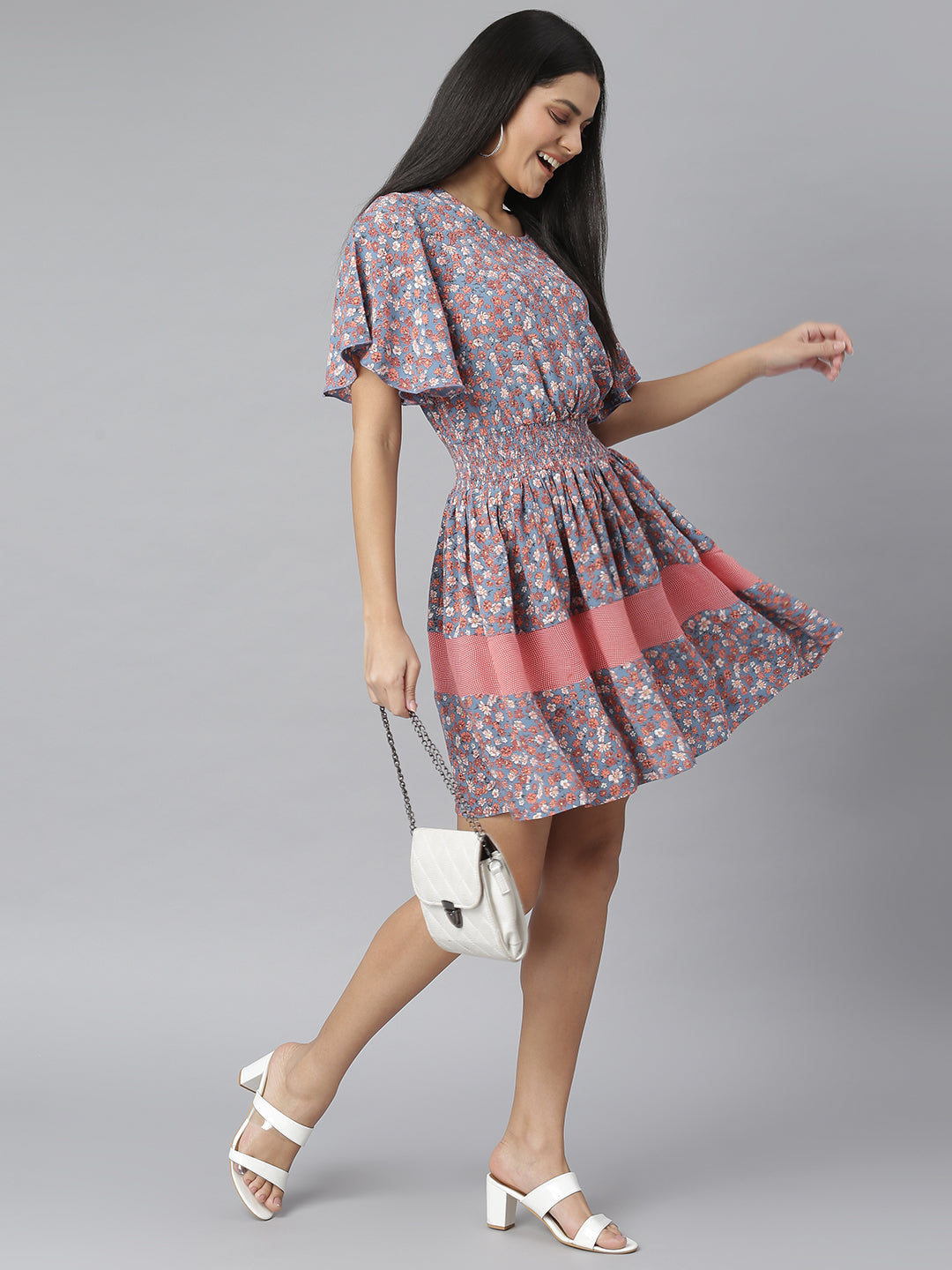 StyleStone Women's Floral Printed Fit and Flare Dress