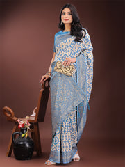 Blue Linen Saree with Rich Woven Zari Work – Elegant Ethnic Saree for Festive & Office Wear
