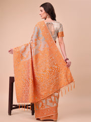 Banarasi Cotton Saree with Floral Zari Work and Traditional Pallu - Elegant Ethnic Wear for Festivals & Ceremonies