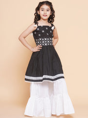 cotton Woven Sleeveless Embroidered Flared Kurta And Sharara Set