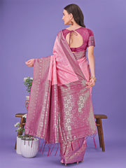 Vibrant Yellow & Blue Lichi Silk Saree with Rich Woven Border and Contrast Blouse – Festive & Wedding Wear