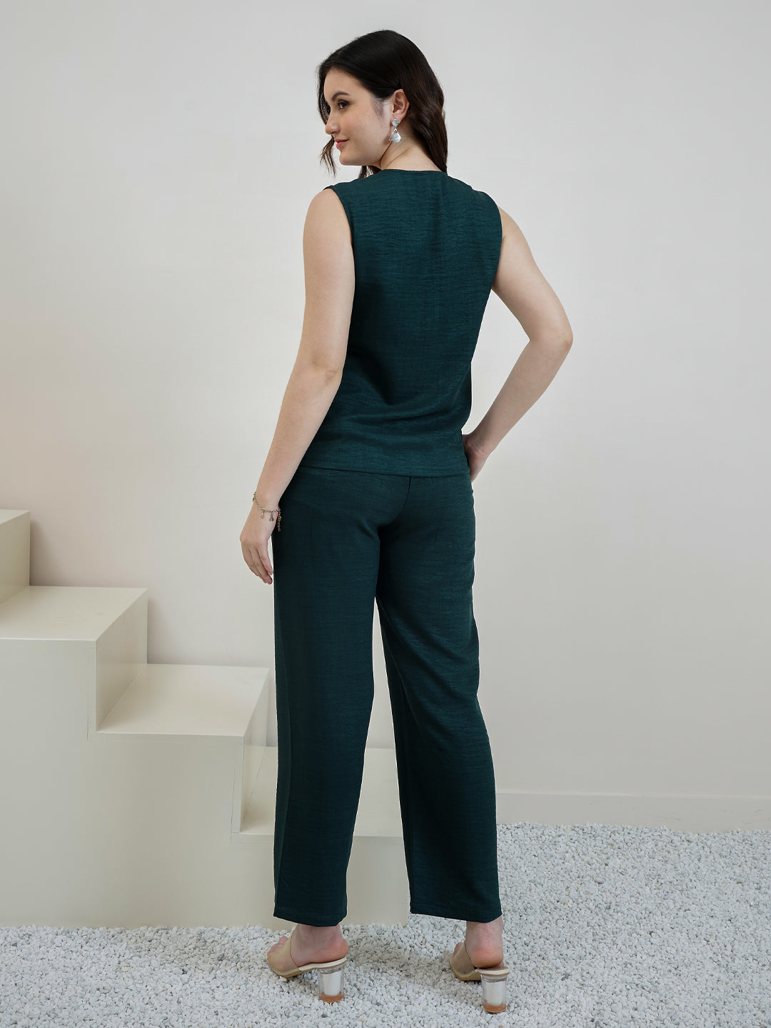Embroidered Linen Top With Trousers