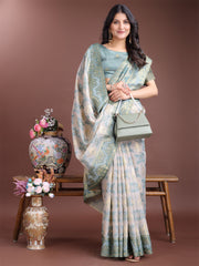 Graceful Beige & Coral Linen Cotton Saree – Lightweight Elegance for Modern Women