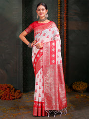 Premium Linen Cotton Saree with Rich Zari Border & Pallu | Lightweight & Elegant | Ideal for Festive & Traditional Occasions | Unstitched Blouse Included