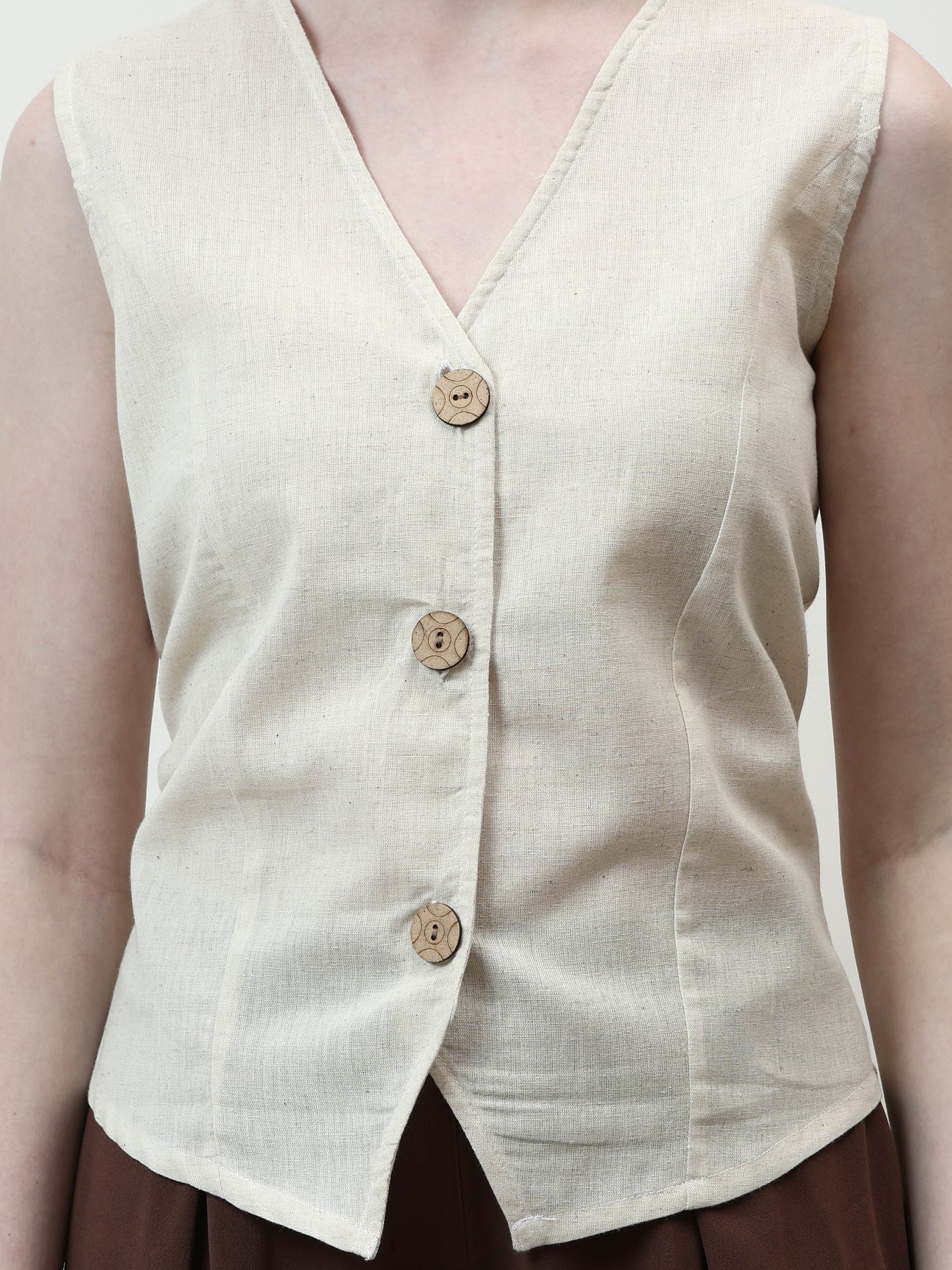 Women Solid V-Neck Linen Top