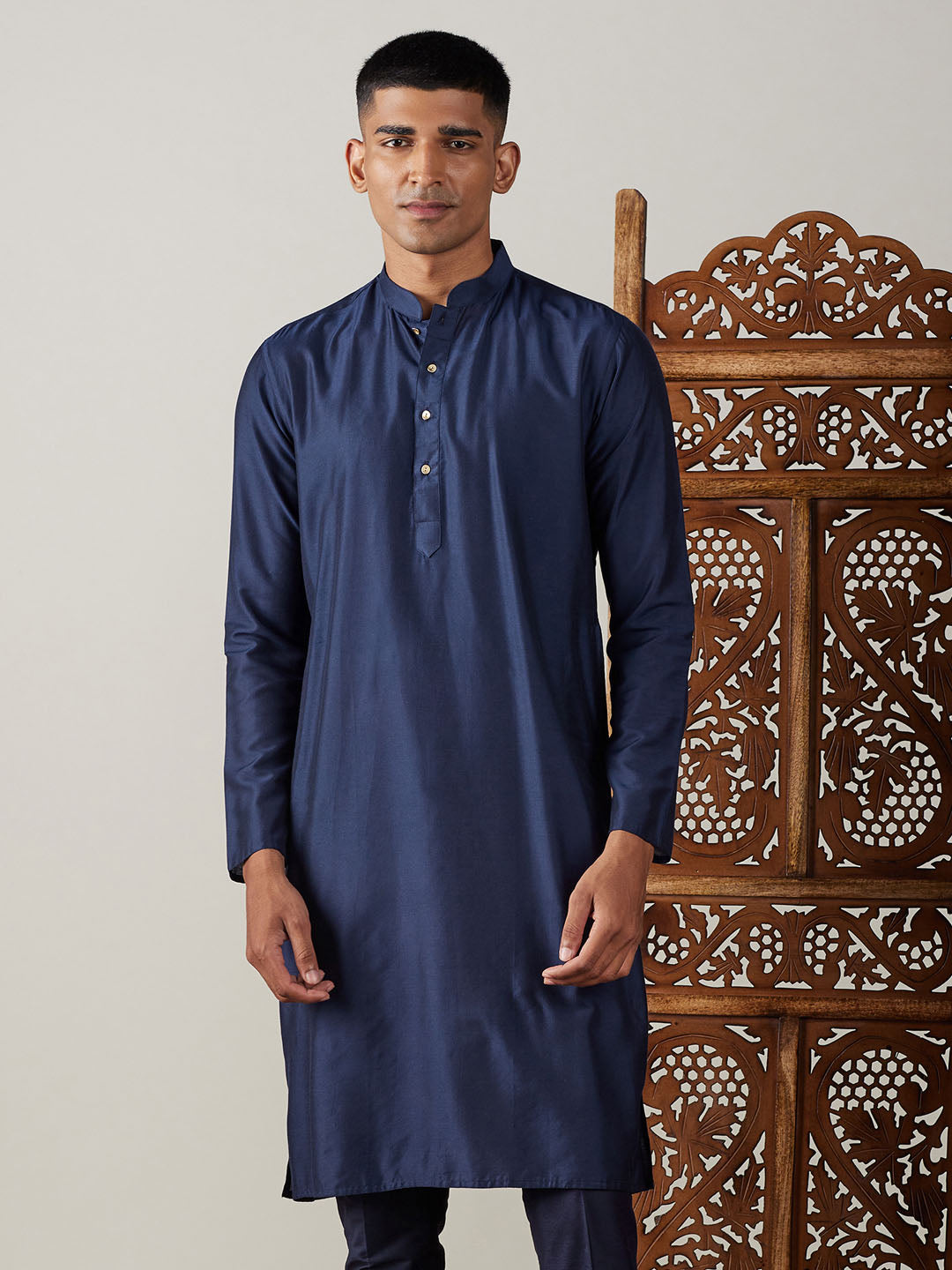 Vastramay - Men's Navy Blue Viscose Kurta Only