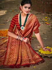 Kanjivaram Silk Saree for Women | Rich Zari Woven Pallu & Border | Traditional Bridal Saree | Perfect for Wedding & Festive Wear | Comes with Unstitched Blouse Piece