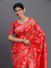 Pink Banarasi Silk Saree with Floral Zari Weaving – Festive Traditional Elegance for Weddings & Celebrations