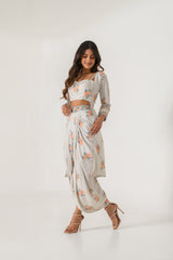 Pista Green Striped Cape, Bralette & Lungi Set
