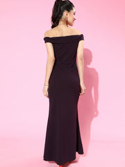 Women Deep Burgundy Solid Sweetheart Neck Dress