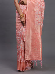 Sky Blue Linen Cotton Saree with Silver Zari Weave & Tassels – Festive & Elegant Office Wear