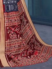 Women's Bhagalpuri Silk NavyBlue Printed DesignerSaree With Blouse Piece