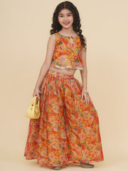 Placement Print Sleeveless Above Knee Length Silk Top With Palazzo - Yellow