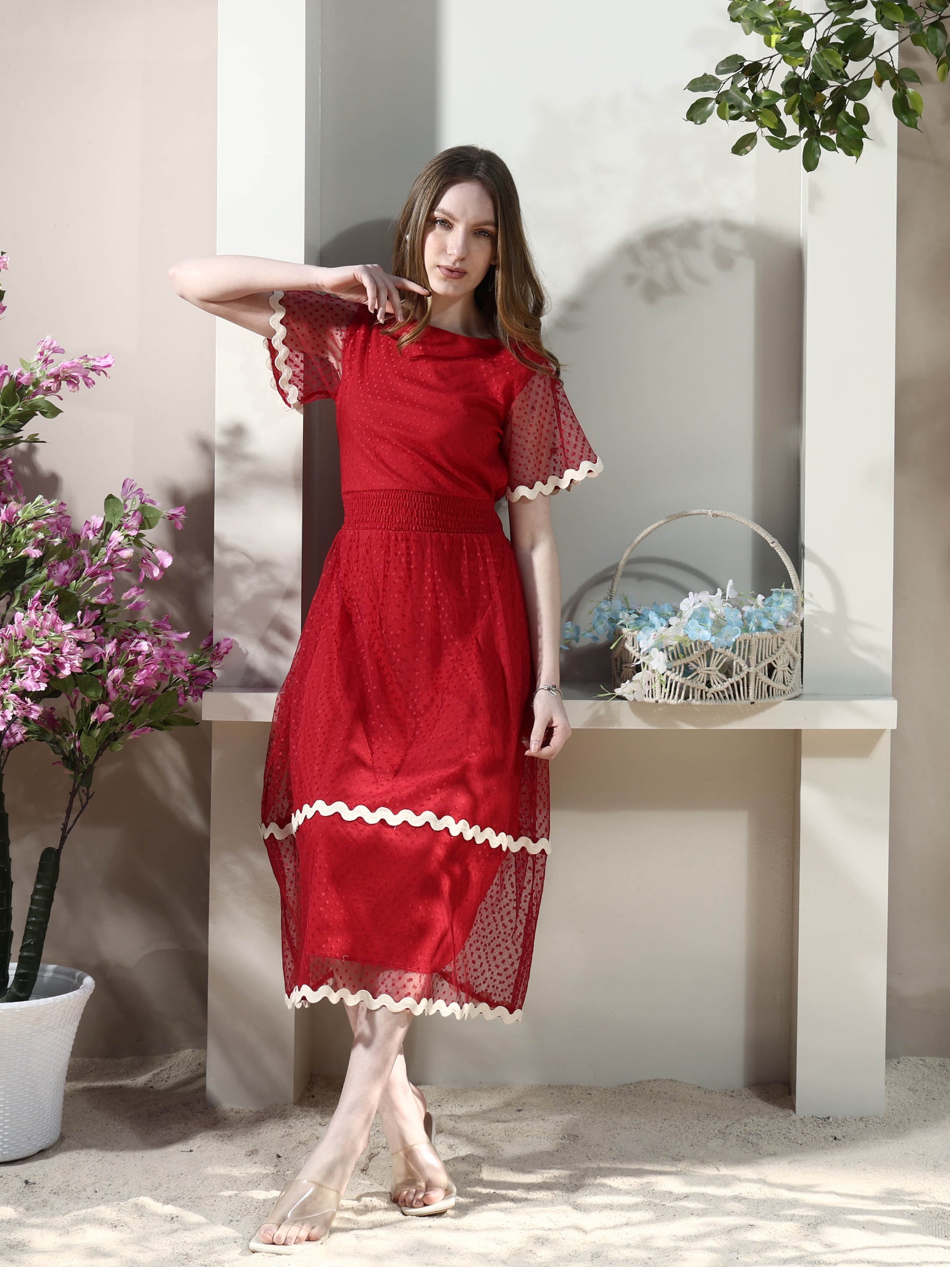Bell Sleeve Fit & Flare Midi Dress