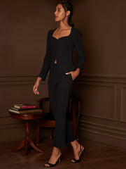 Women Charcoal Grey Solid Top With Trouser