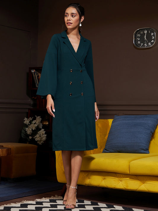 Women Green Bell Sleeves Formal Dress