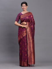 Navy Blue Banarasi Silk Saree with Copper Zari Woven Pallu & Feather Butta – Wedding & Festive Wear