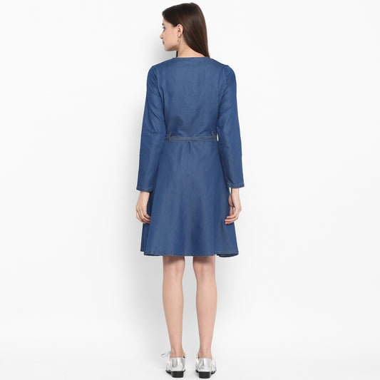 Women's Denim Dress with Shoulder Placket detail
