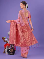 Light Pink Woven Zari Traditional Linen Cotton Saree with Rich Pallu & Unstitched Blouse – Festive & Wedding Wear Saree