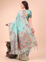 Linen Saree with Multicolor Weaving & Zari Pallu - Elegant & Lightweight for Everyday Grace