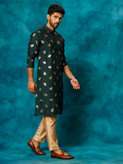 Vastramay-Men's Green And Rose Gold Cotton Blend Kurta Pyjama Set