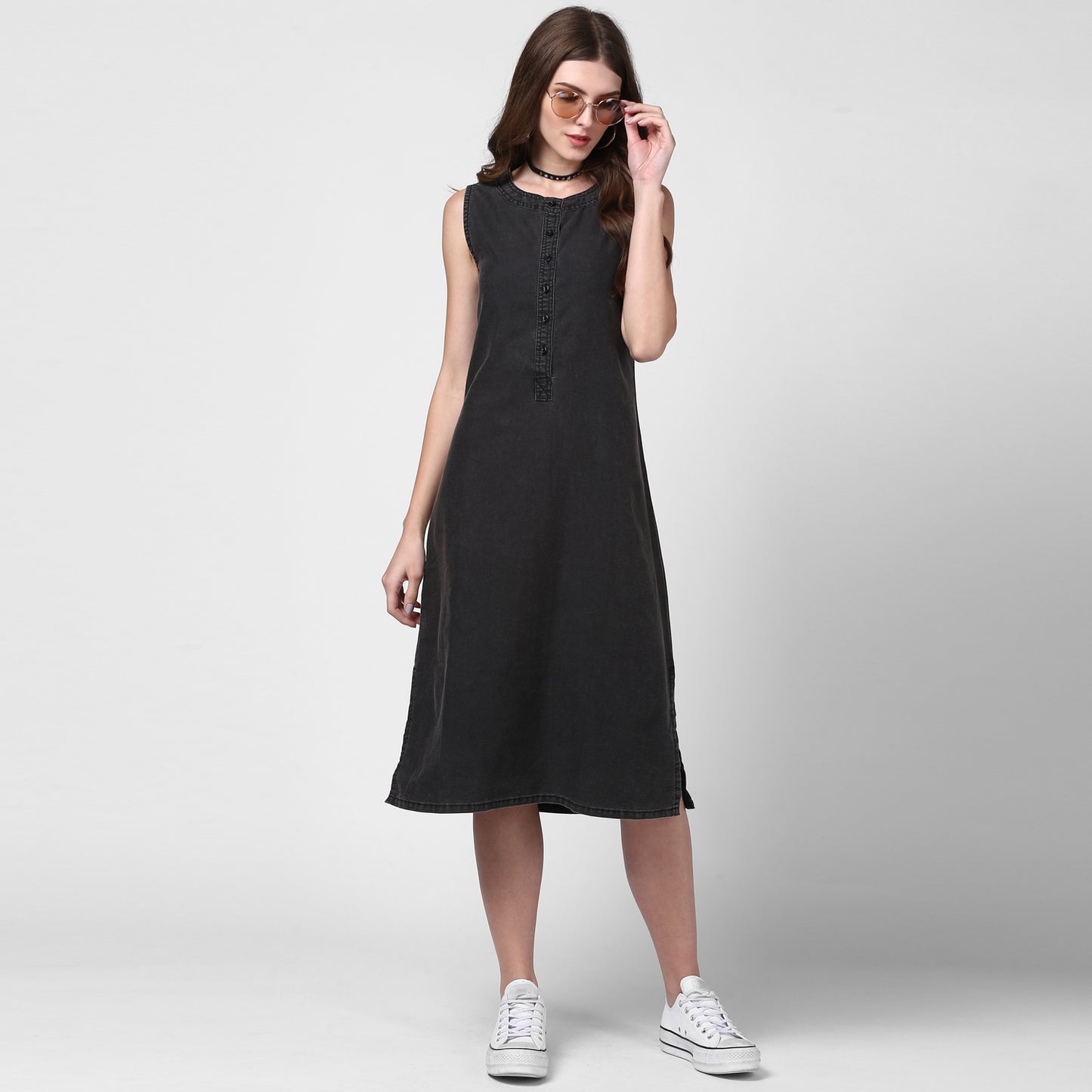 StyleStone Women's Black Denim Dress