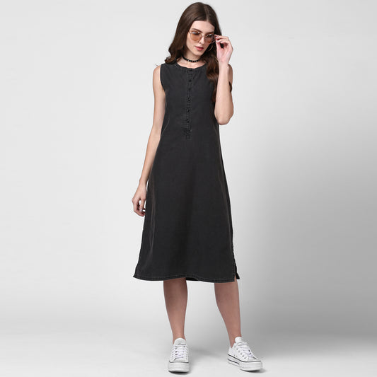 StyleStone Women's Black Denim Dress