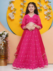 Girls Pink Embroidered Ready to Wear Lehenga Choli with Dupatta