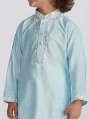 Boys' Aqua And Cream Kurta And Pyjama Set