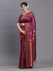 Navy Blue Banarasi Silk Saree with Copper Zari Woven Pallu & Feather Butta – Wedding & Festive Wear