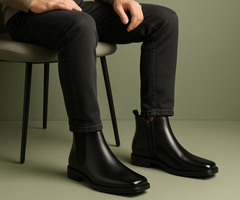 THE ASHFORD Men's Stylish Vegan Leather Chelsea Boots with Side Zipper & Elastic Panel, Square Toe Ankle Boot (Tan / Black / Brown)