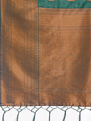 Teal Blue Linen Cotton Saree with Golden Zari Leaf Woven Design & Rich Pallu – Festive Wear | Office Look | Soft Drape