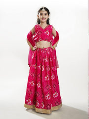Girls Pink Digital Print Ready to Wear Lehenga With Choli