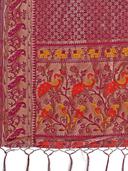 Fiery Red Banarasi Silk Saree with Gold Zari and Colorful Pallu – Perfect for Bridal, Wedding & Festive Glamour