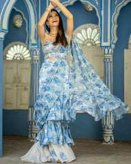 Seashell Cream Ruffle Saree with Blouse