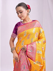 Banarasi Silk Saree with Silver Zari Border & Paisley Design - Festive Wedding Wear | Elegant Traditional Pallu | Soft Silk Finish for Women | Cultural Ethnic Saree