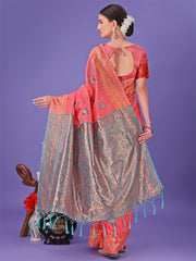 Light Pink Woven Zari Traditional Linen Cotton Saree with Rich Pallu & Unstitched Blouse – Festive & Wedding Wear Saree
