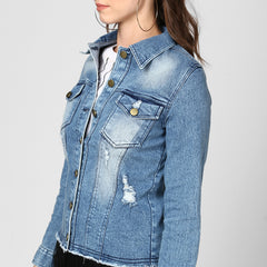 Women's Blue Distressed Denim Jacket