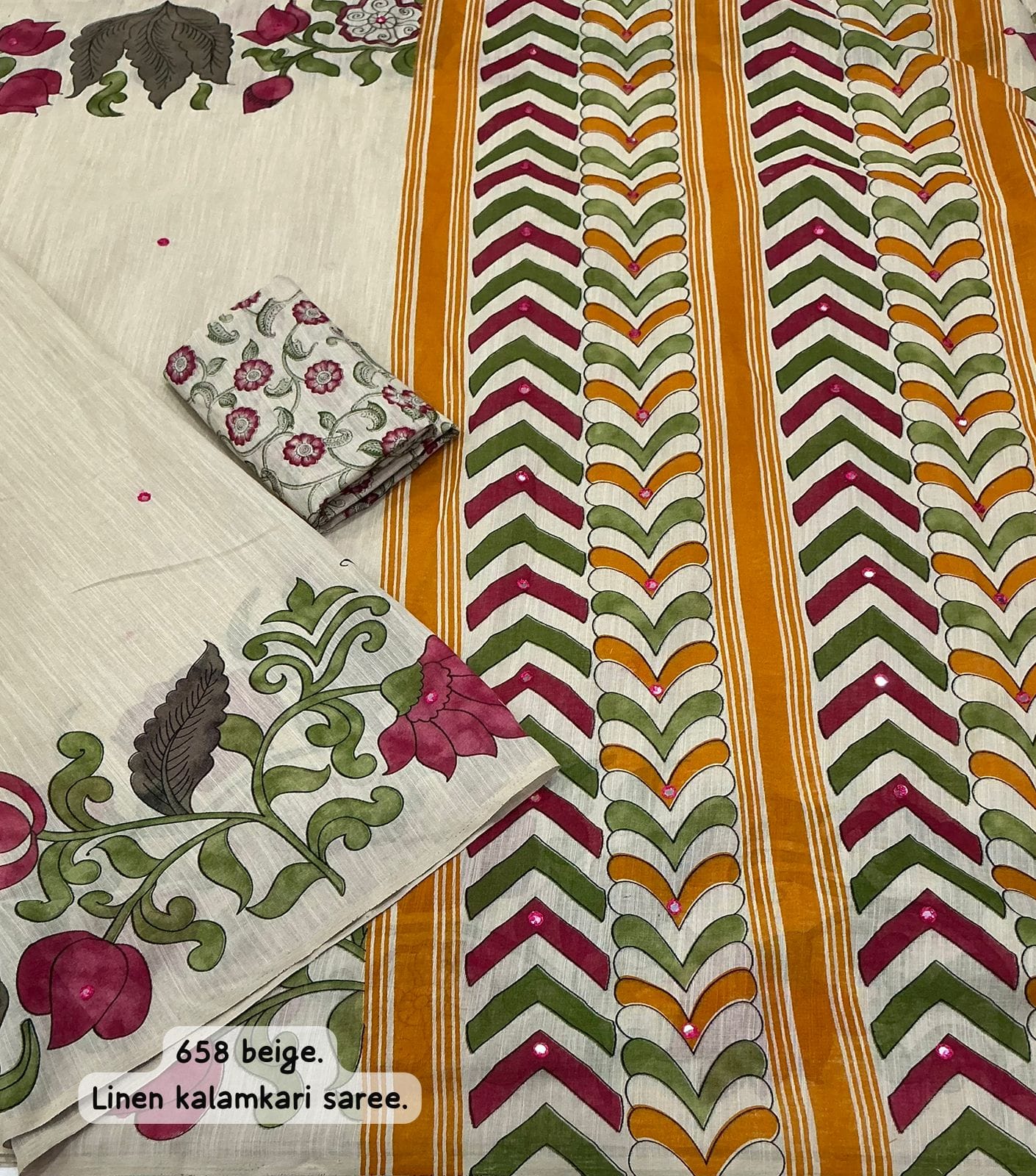 Soft linen saree with shaded style prints.