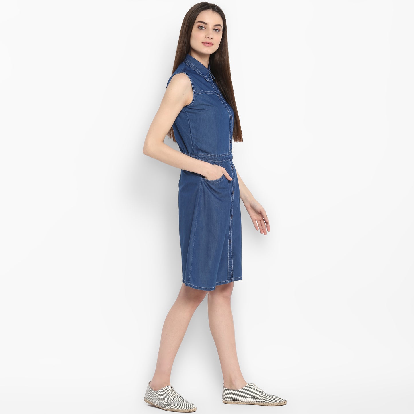 StyleStone Women's Denim Dress with front  Button details