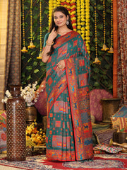 Off White Linen Cotton Saree with Multicolor Ethnic Print – Soft & Lightweight Saree for Festive, Daily, and Office Wear