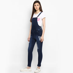 Women's Stretchable Denim Washed effect Capri Style Dungarees(inner not provided)