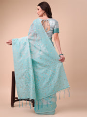 Banarasi Cotton Saree with Floral Zari Work and Traditional Pallu - Elegant Ethnic Wear for Festivals & Ceremonies