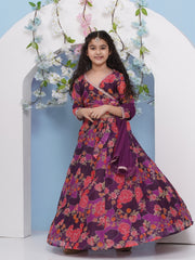 Girls Purple & Pink Ready to wear Lehenga & choli With Dupatta