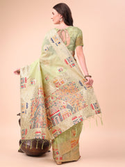 Linen Saree with Multicolor Weaving & Zari Pallu - Elegant & Lightweight for Everyday Grace