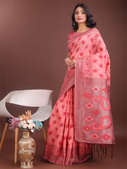 Stylish Green Linen Cotton Saree with Woven Design – Lightweight Elegance for Everyday Grace