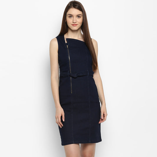 Women's Lycra Denim Zip Up Dress